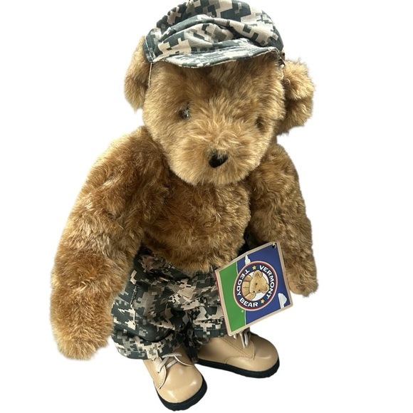 Vtg Vermont Teddy Bear handmade 18" military boots hat pants tags HTF soldier - Picture 1 of 14